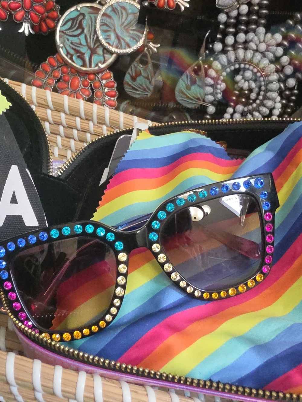 Kurt Geiger Rhinestone Cat-Eye Sunglasses with Multicolor Gems